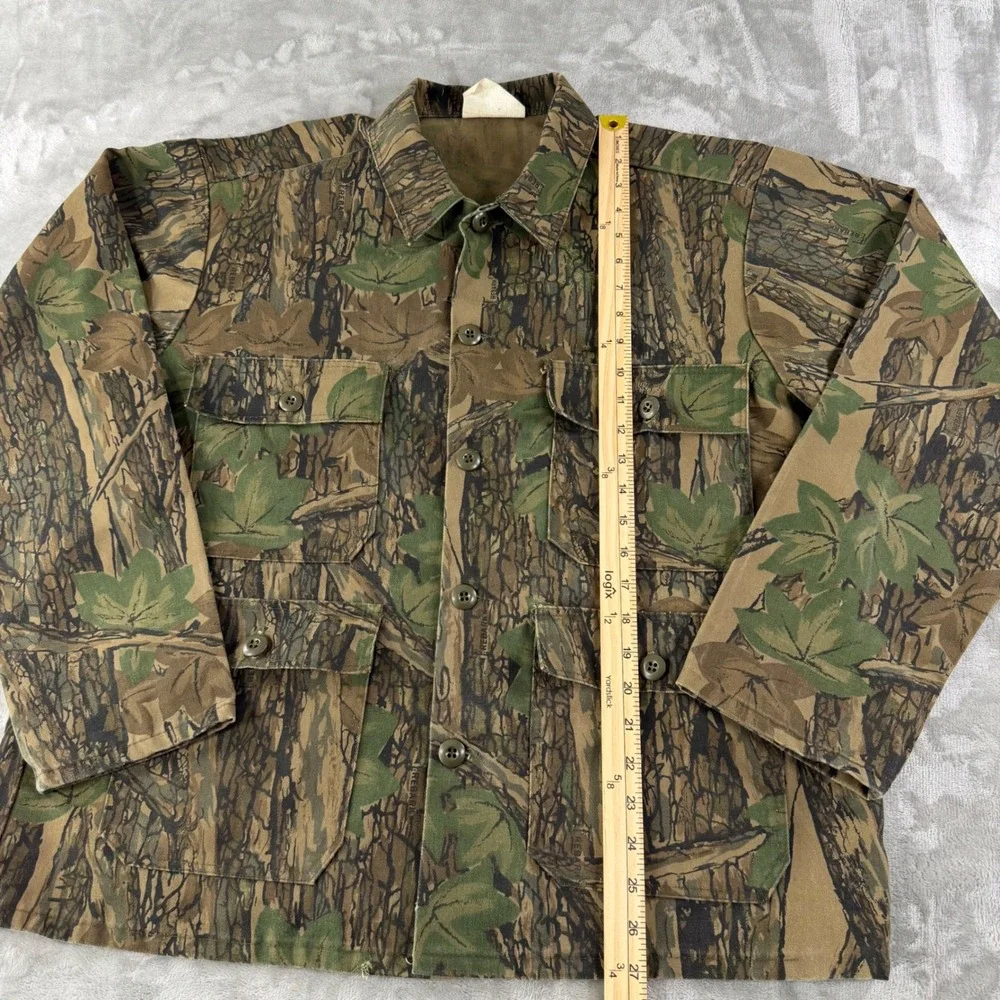 VTG 80s Trebark Camo Hunting Jacket Mens L Green Brown Leaf BarkCoat USA made